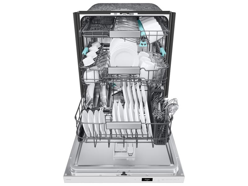 Bespoke AI Smart Dishwasher AI Wash & 3rd Rack Wash System | AutoRelease™ Door 38dBA – White Glass view 2