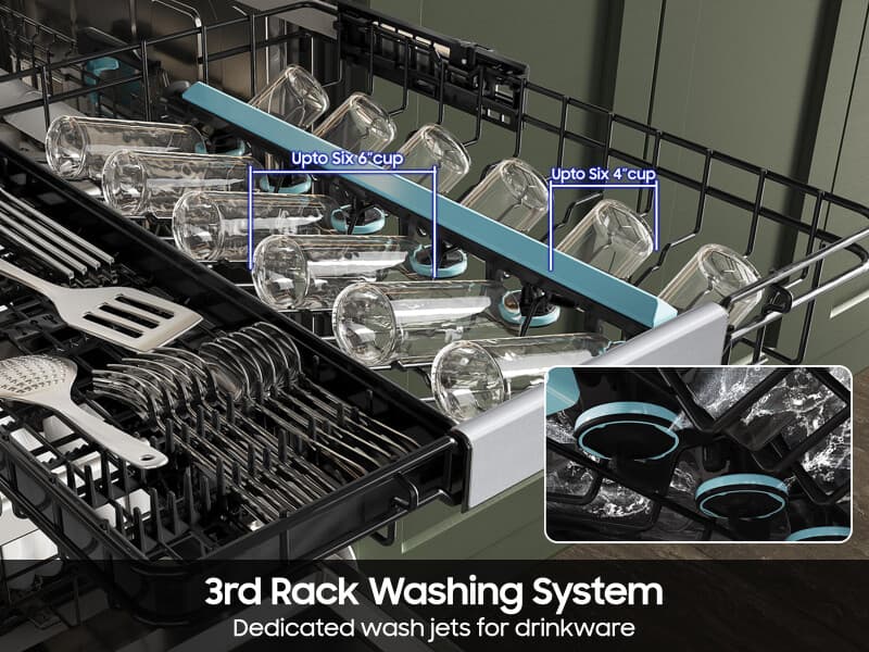 Bespoke AI Smart Dishwasher AI Wash & 3rd Rack Wash System | AutoRelease™ Door 38dBA – White Glass view 4