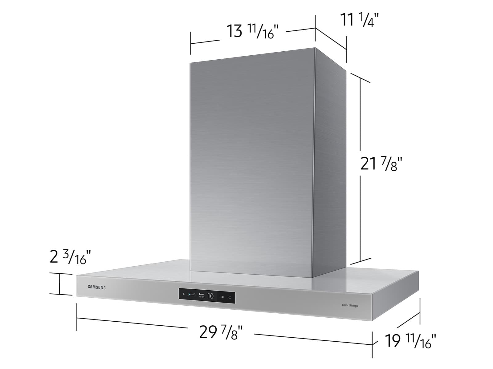 36" Bespoke Smart Wall Mount Hood, 630CFM (390 Capable), LCD Display, LED Lighting, WIFI – Clean Grey Panel-Stainless Steel Duct view 3
