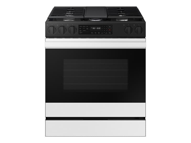 Bespoke Smart Slide-In Gas Range 6.0 cu. ft. in White Glass with Air Fry & Safety Knobs