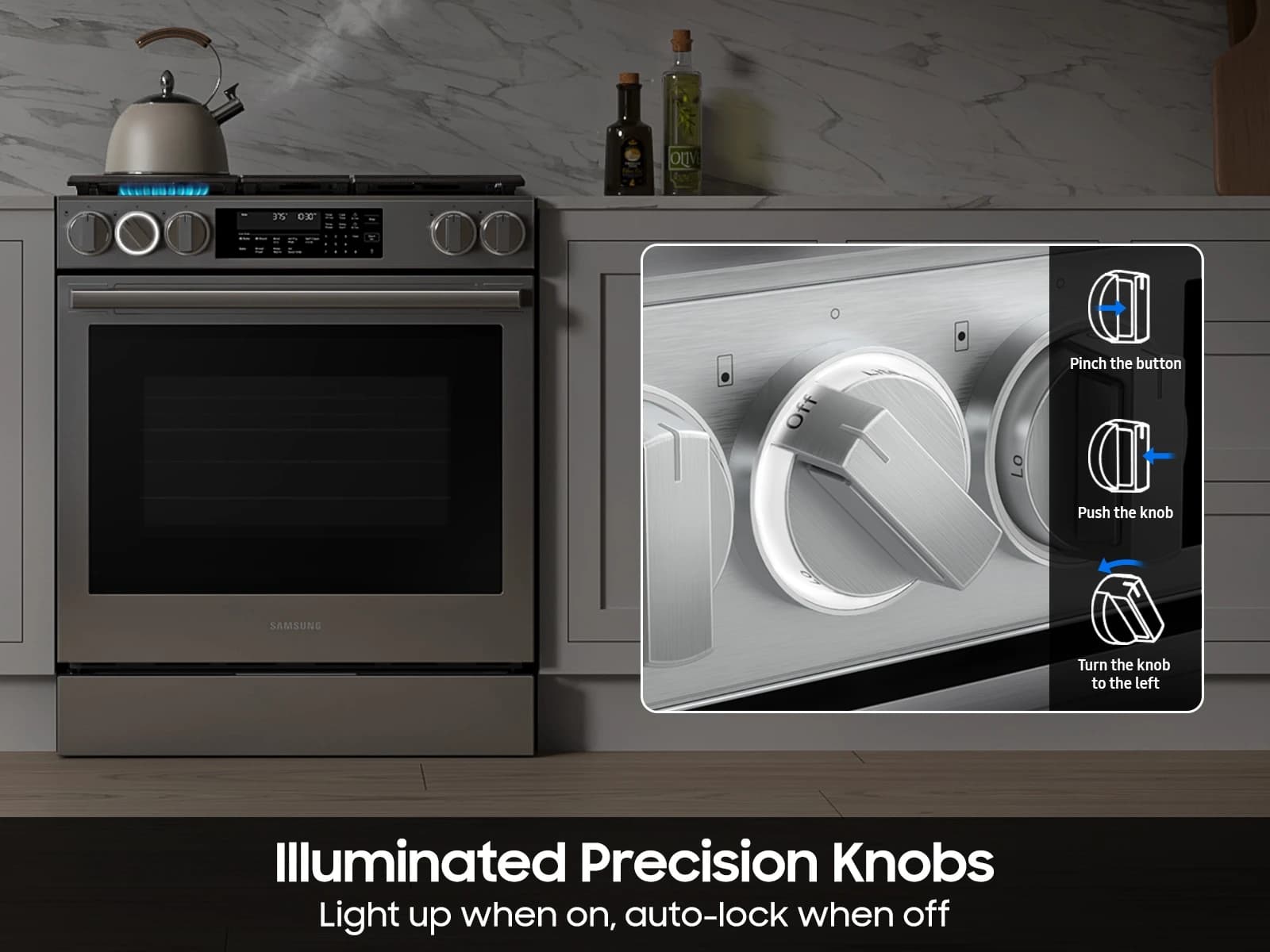 Bespoke Smart Slide-In Gas Range 6.0 cu. ft. with Illuminated Precision Knobs in Stainless Steel view 7