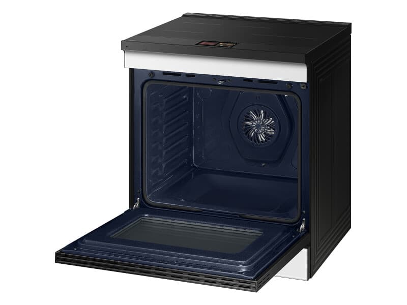 Bespoke 6.3 cu. ft. Smart Slide-In Induction Range with AI Home & Smart Oven Camera in White Glass view 6