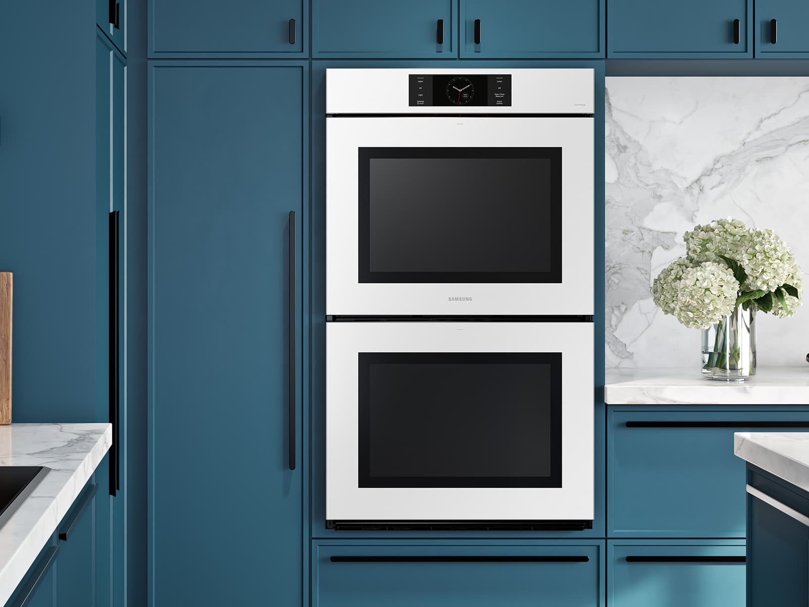 30" BESPOKE Smart Double Oven, In-Oven Camera, Air Fry, Air Sous Vide, Flex Duo, Full Steam Cook, 7" LCD Display, Dual Fan True Convection,  Glide Rack, WIFI, 5.1 cu ft capacity – White Glass view 9