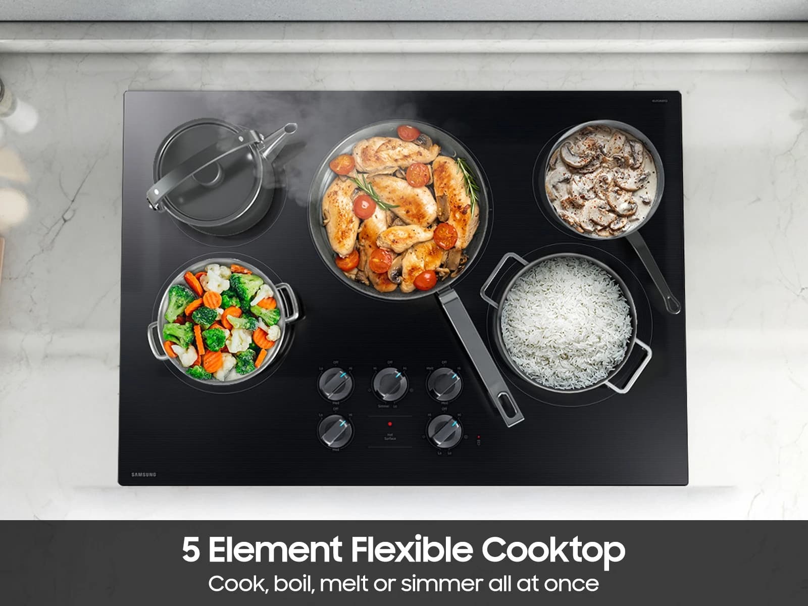 30" Smart Electric Cooktop with 5 Elements and Illuminated Knobs – Black view 5