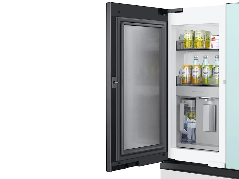 23 cu. ft. Smart BESPOKE 4-Door French-Door Refrigerator with Customizable Panel Colors and Beverage Center  in Morning Blue Glass Top Panel with White Glass Middle and Bottom Panels – Morning Blue Glass, White Glass view 6