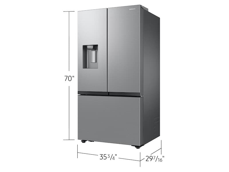 3-Door French Door (26 cu. ft.) with External water & ice dispenser (no ice in freezer), recessed handles – Stainless Steel view 3
