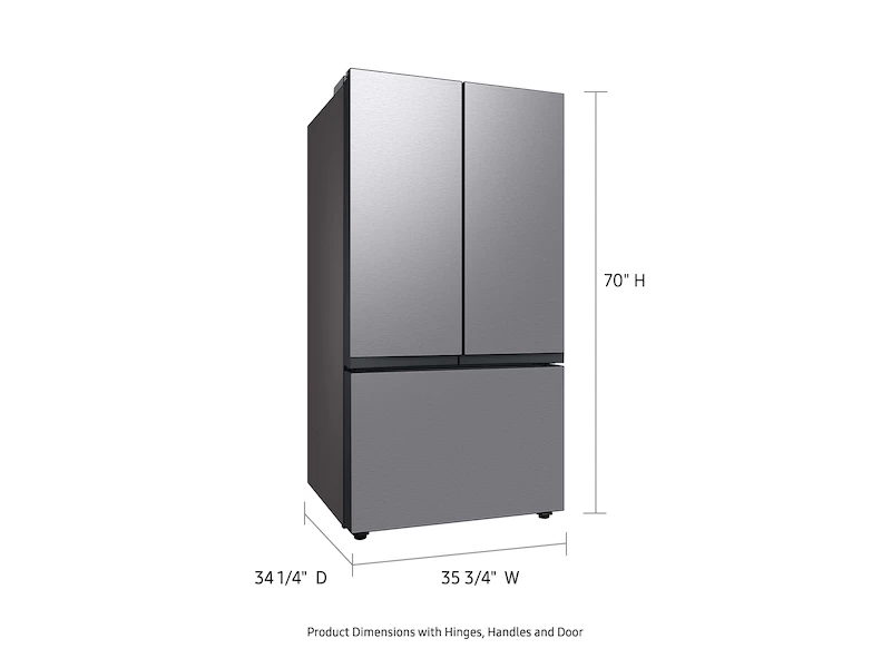 30 cu. ft. Smart BESPOKE 3-Door French-Door Refrigerator with Customizable Panel Colors and AutoFill Water Pitcher in Stainless Steel view 3