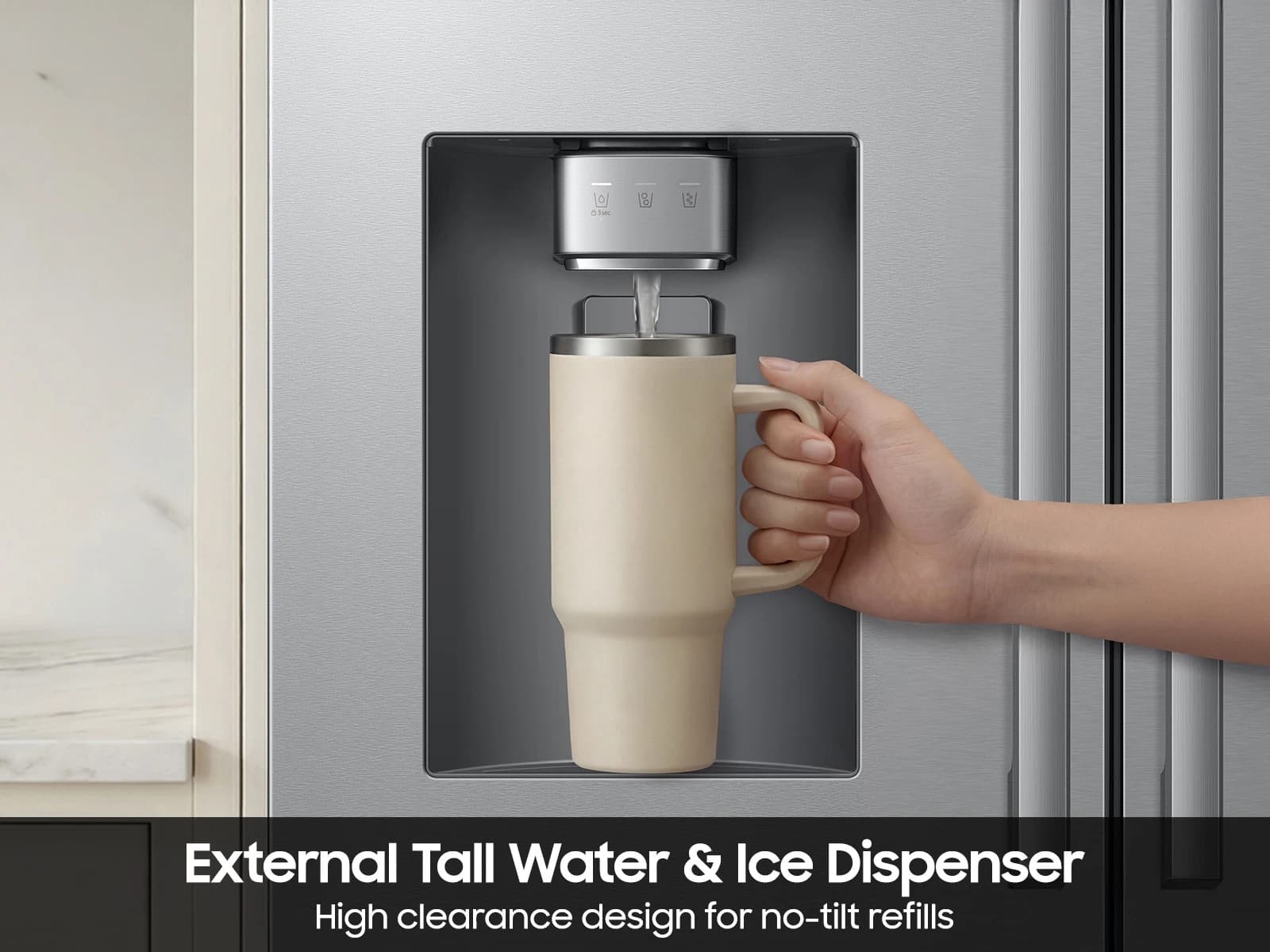 24 cf. Zero Clearance 3-Door French Door, Ext. Water/Ice, Counter Depth (Stainless Steel) view 8
