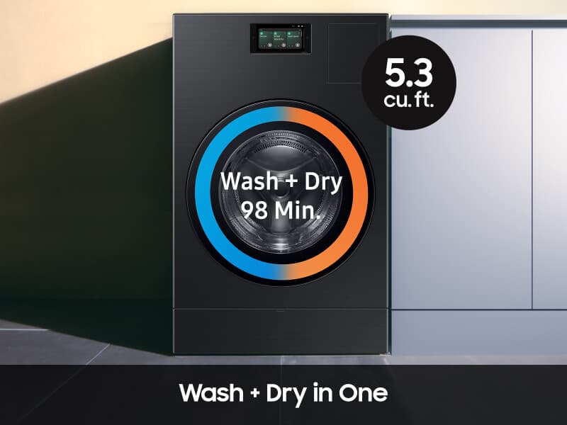 Bespoke AI All-in-One Ventless Combo AI Home 7" LCD Display AI OptiWash™ and Dry 5.3 cu.ft. – Brushed Black view 3
