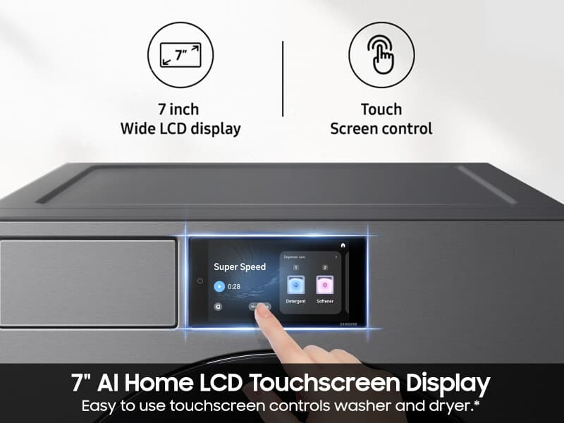 Bespoke AI Front Load Washer AI Home 7" LCD Display | AI OptiWash+™ 5.3 cu.ft. – Dark Steel view 4