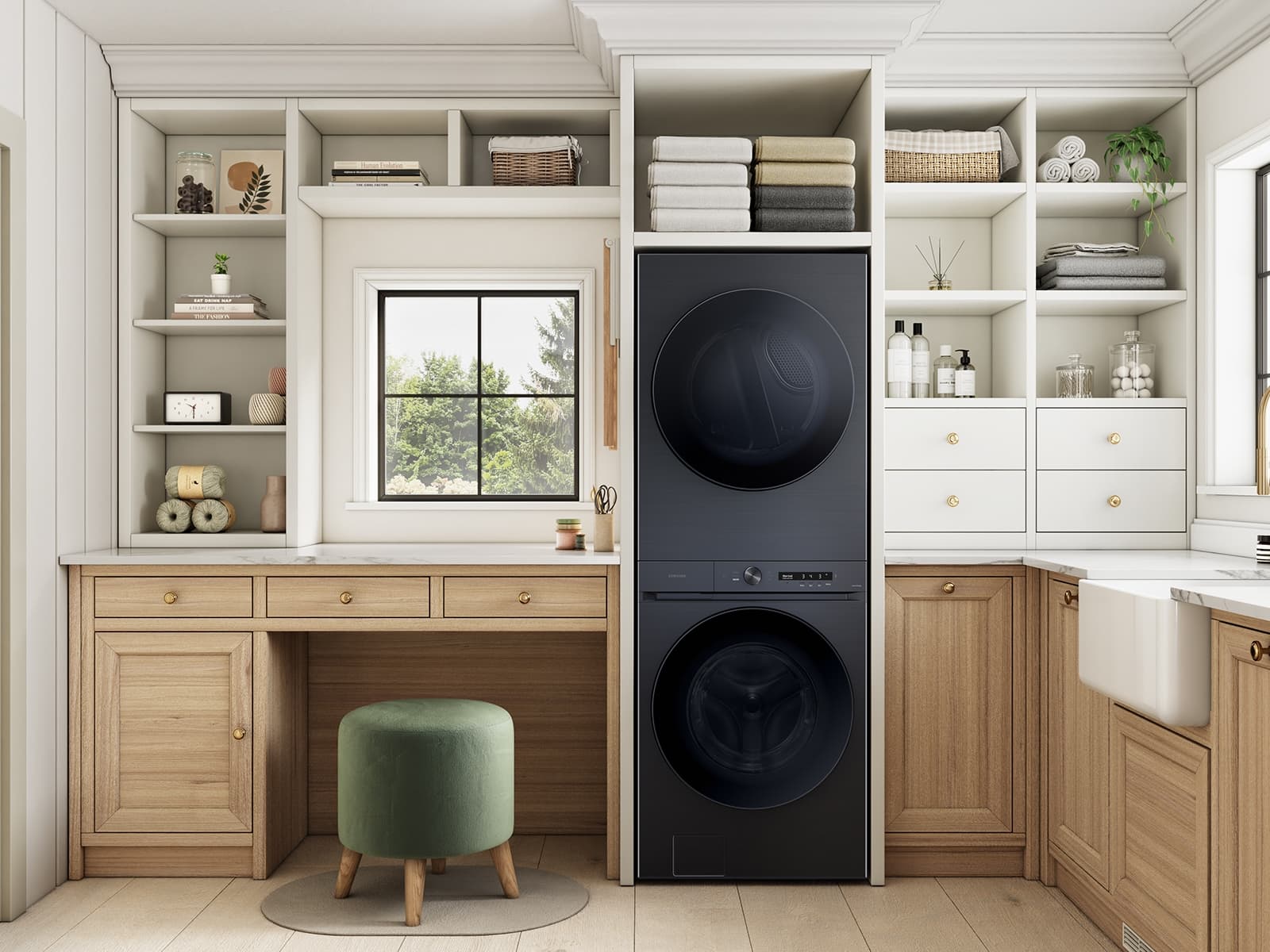 Bespoke AI Laundry Hub™ 4.6 cu. ft. Large Capacity Single Unit Washer with Flex Auto Dispense System and 7.6 cu. ft. Gas Dryer in Brushed Black view 6