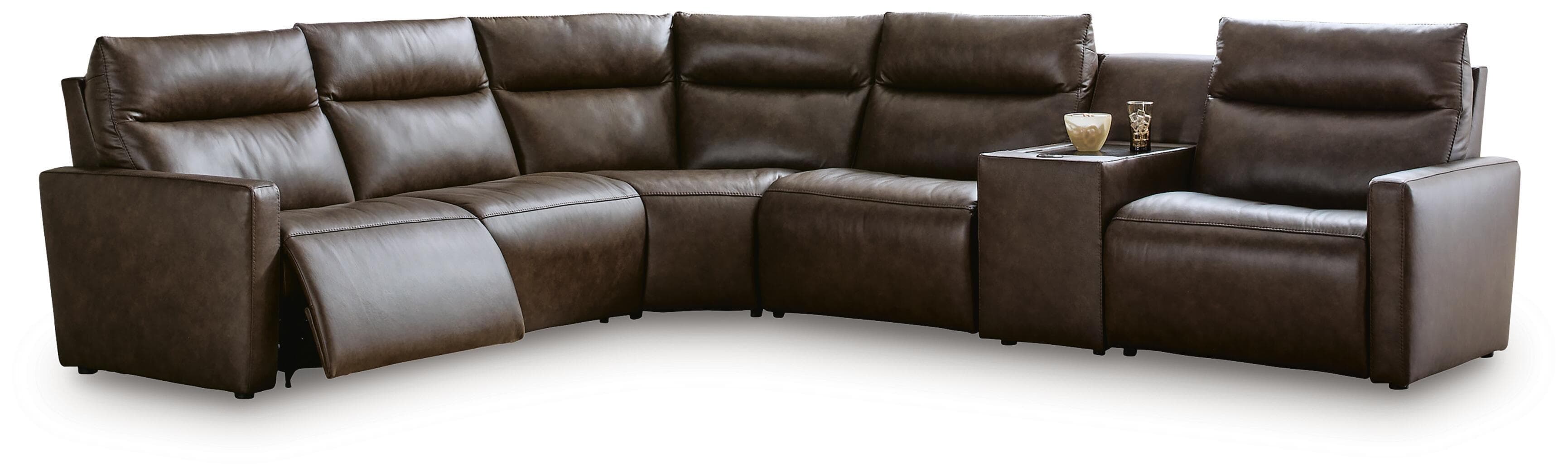 6-Piece Power Reclining Sectional With 2 Armless Chairs And Audio Console · Chocolate