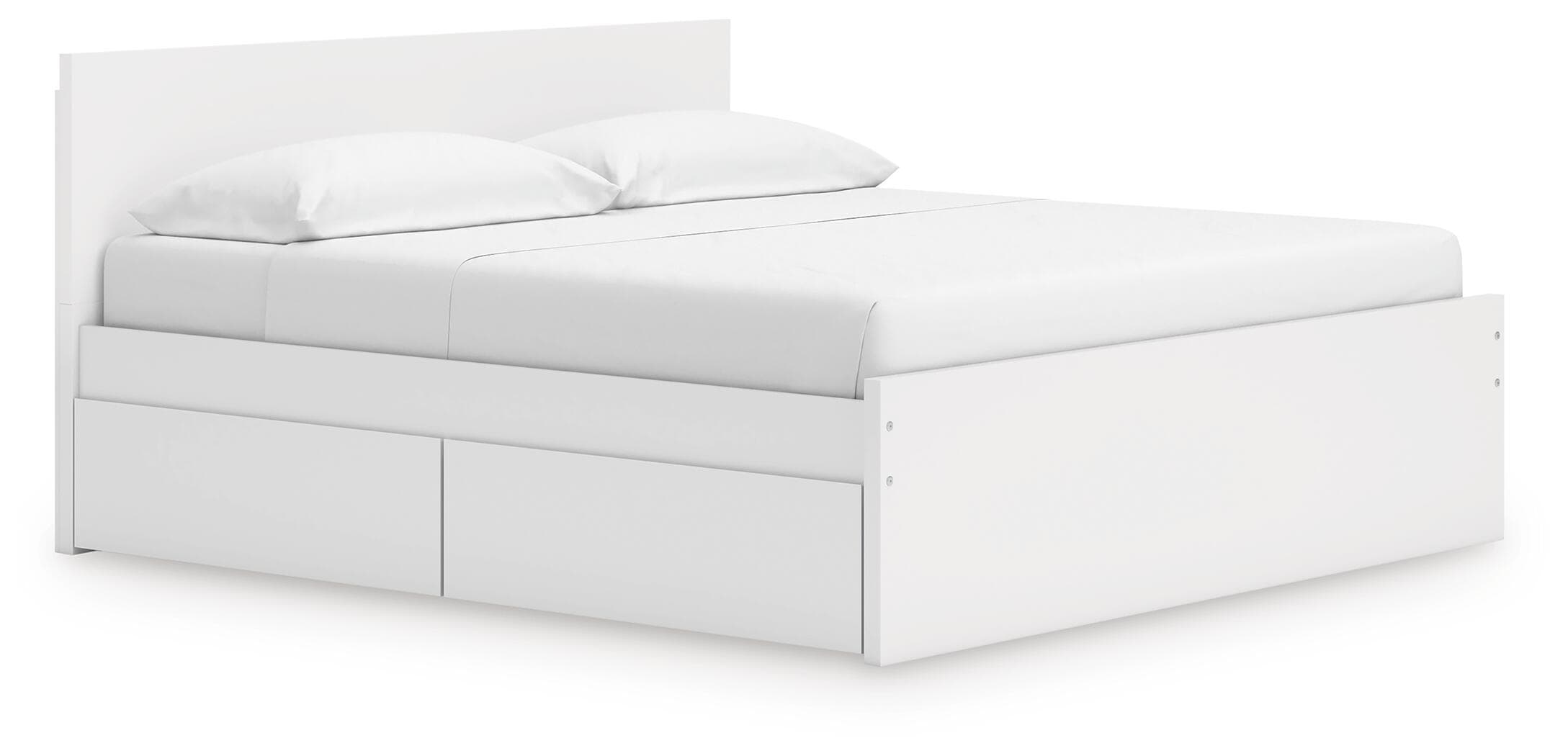 King Panel Platform Bed With 2 Side Storage · White