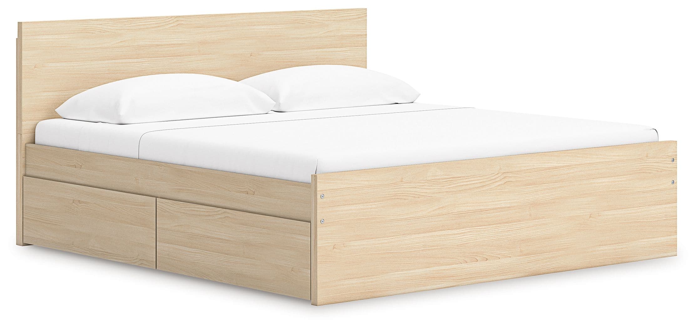 King Panel Platform Bed With 1 Side Storage · Natural