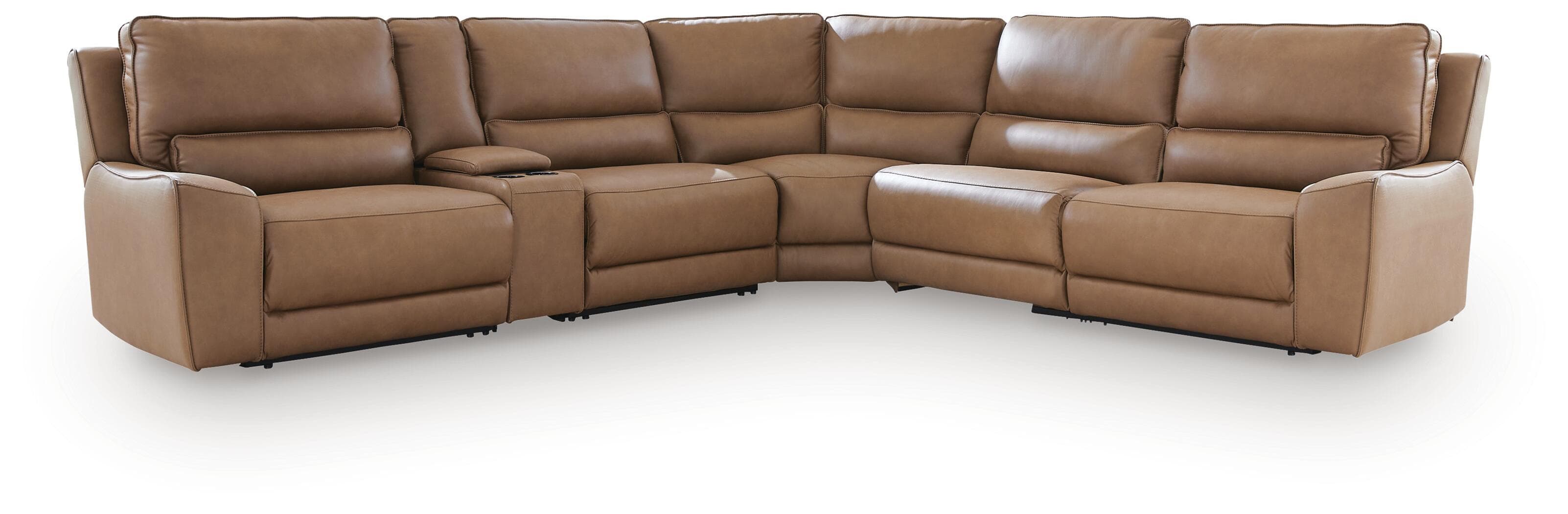 6-Piece Power Reclining Sectional With 2 Armless Chairs And Storage Console · Caramel