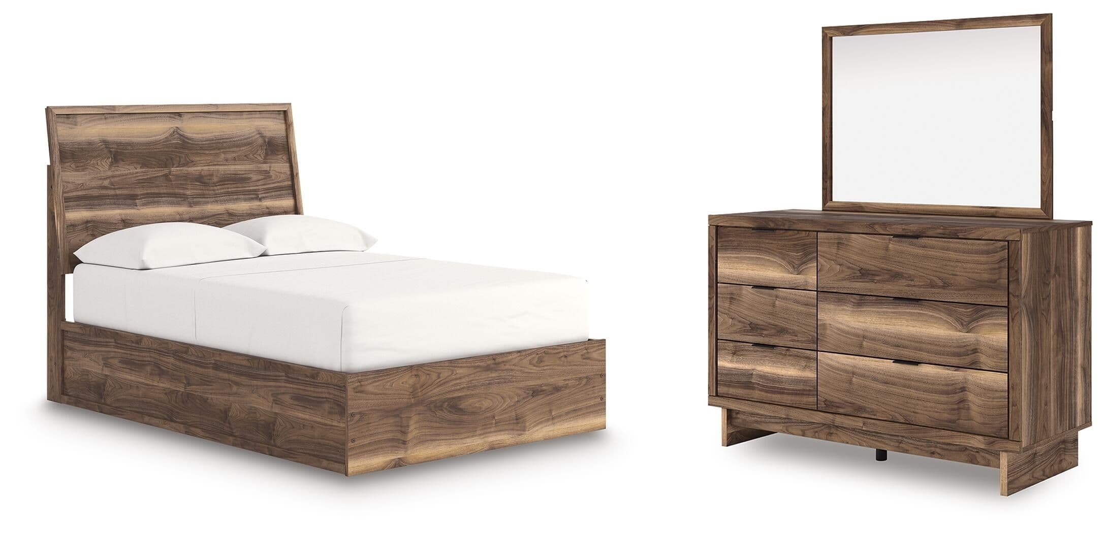 Full Panel Platform Bed, Dresser And Mirror