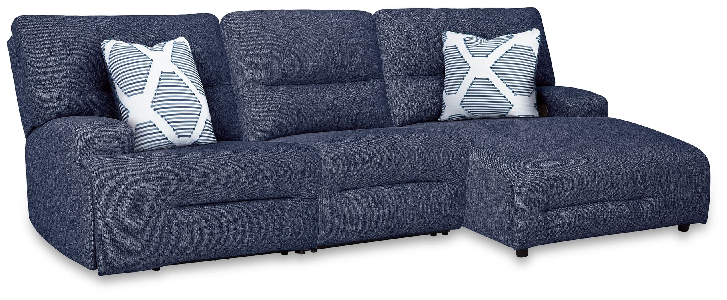 3-Piece Power Reclining Sectional With RAF Power Reclining Back Chaise And Power Armless Recliner · Navy