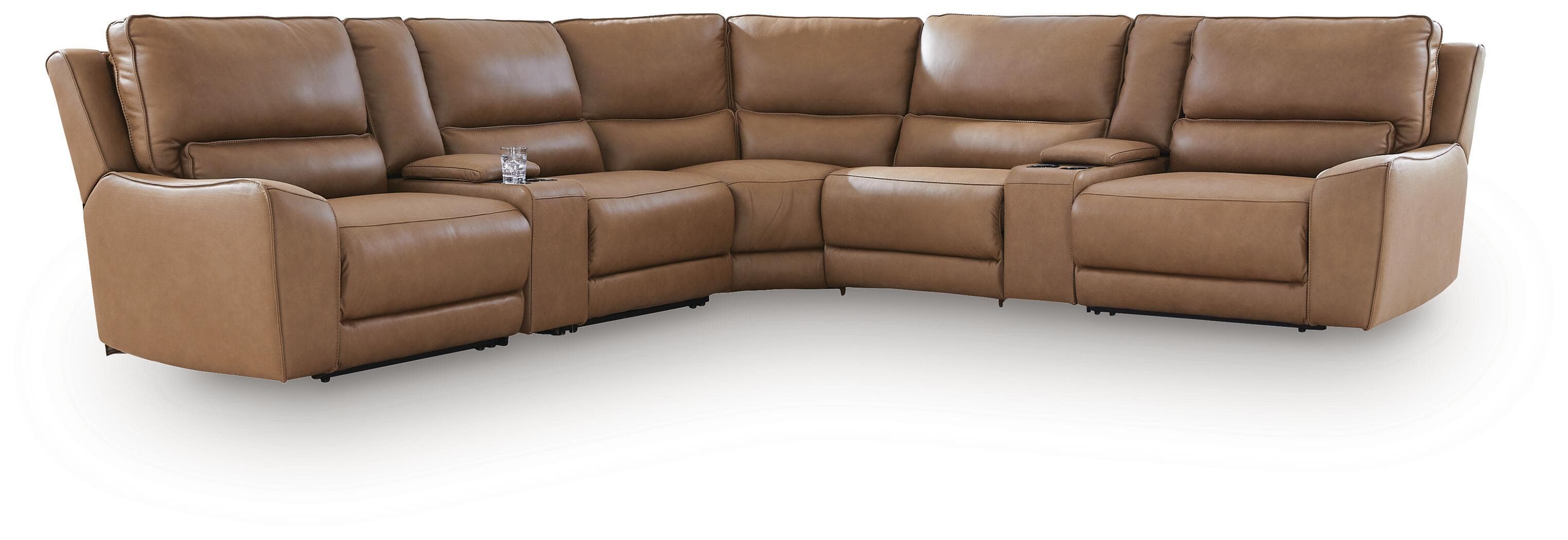 7-Piece Power Reclining Sectional With 2 Storage Consoles · Caramel