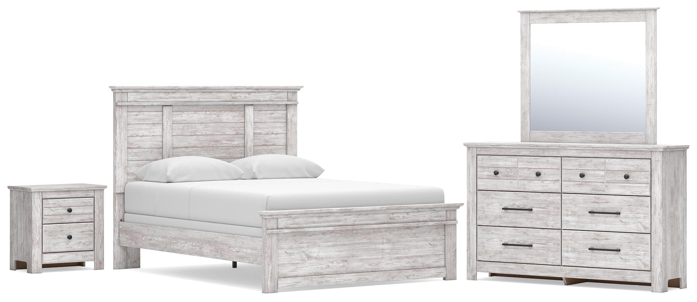 4 Pc. · Queen Panel Bed, Dresser, Mirror And Nightstand · Whitewash