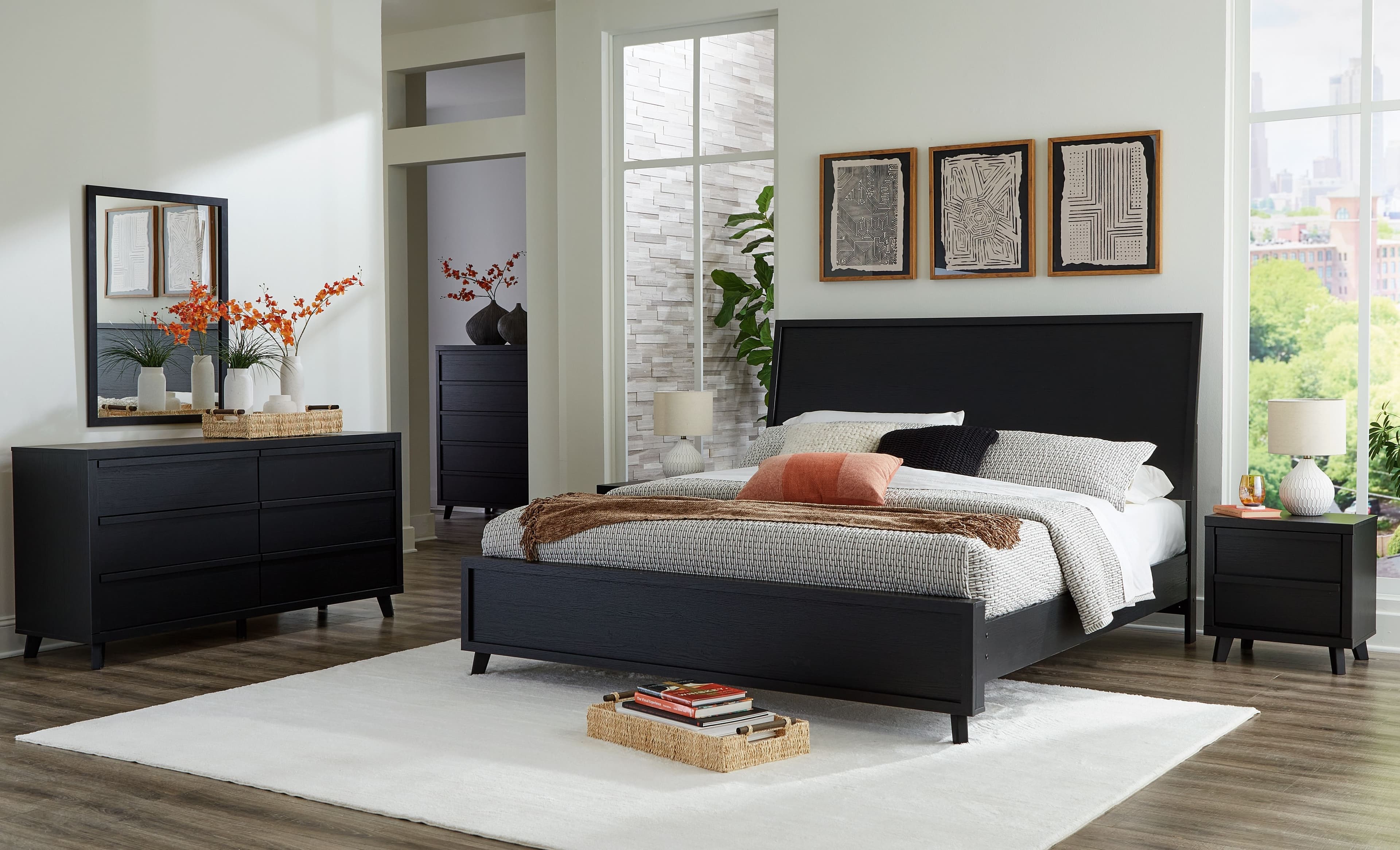 Danziar - 7 Pc. - Dresser, Mirror, Chest, King Panel Bed - Black