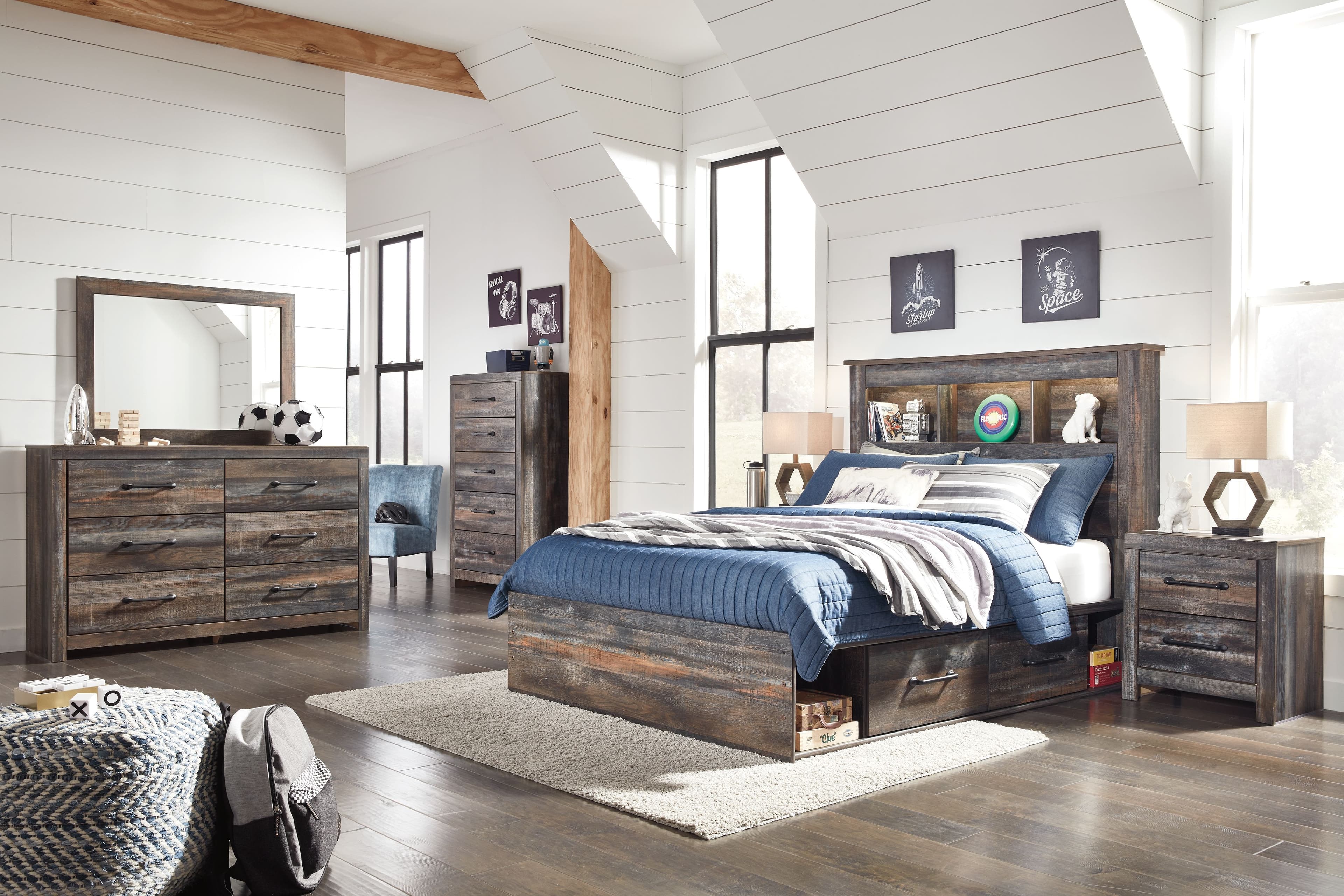 Full Bookcase Bed With 4 Storage Drawers · 8 Pc. · Dresser, Mirror, Chest, Full Bed