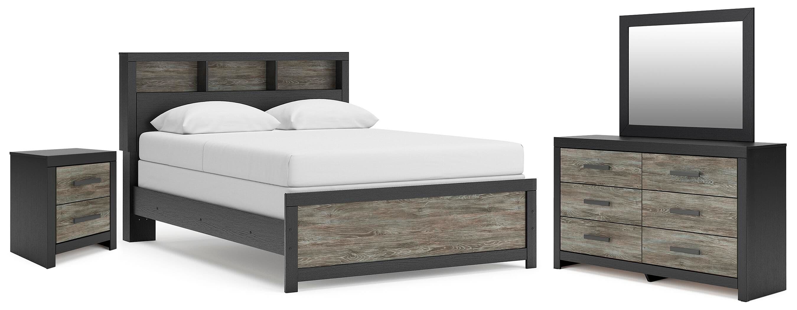 4 Pc. · Queen Bookcase Panel Bed, Dresser, Mirror And Nightstand