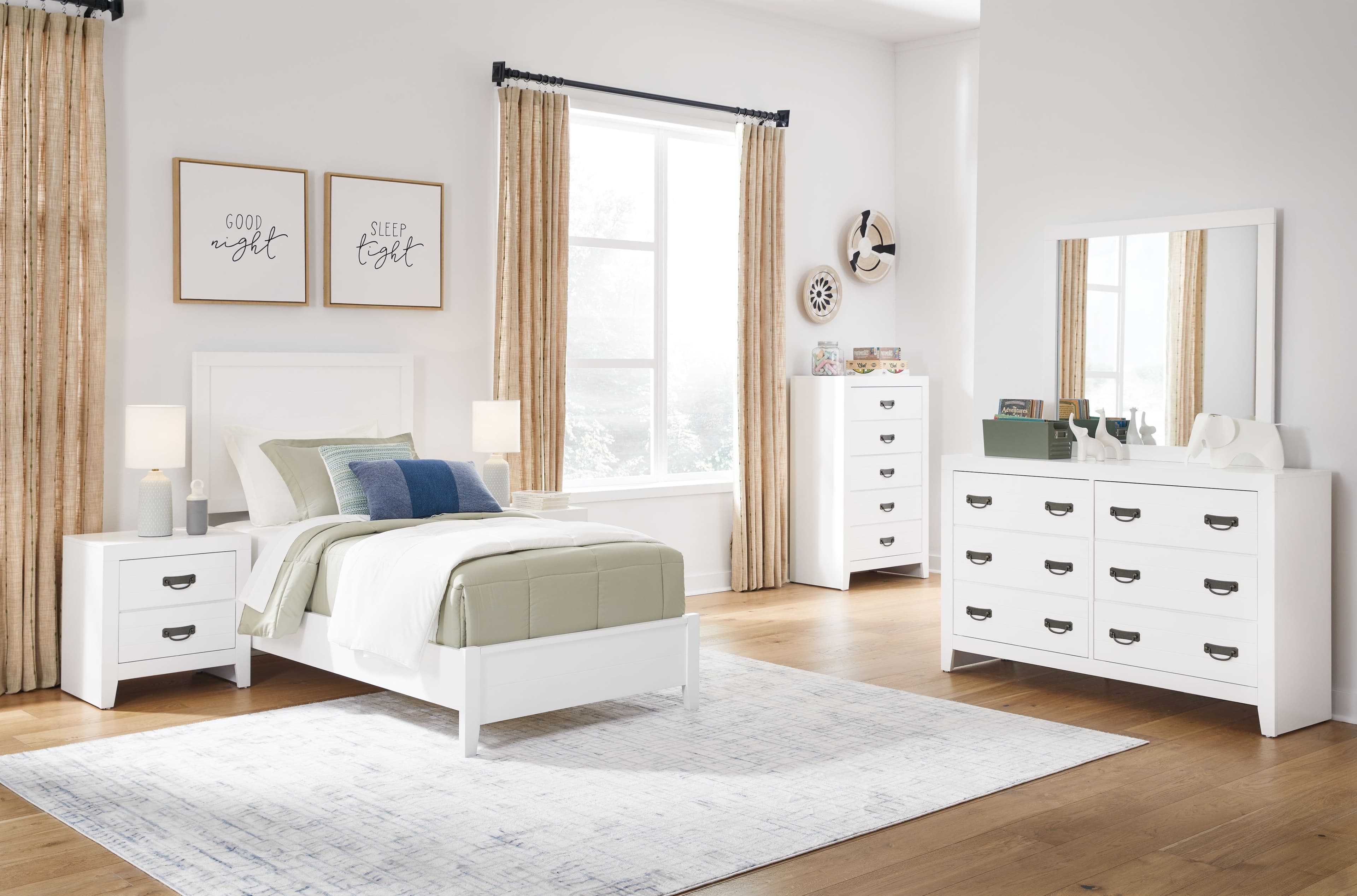 6 Pc. · Dresser, Mirror, Twin Panel Bed, 2 Nightstands