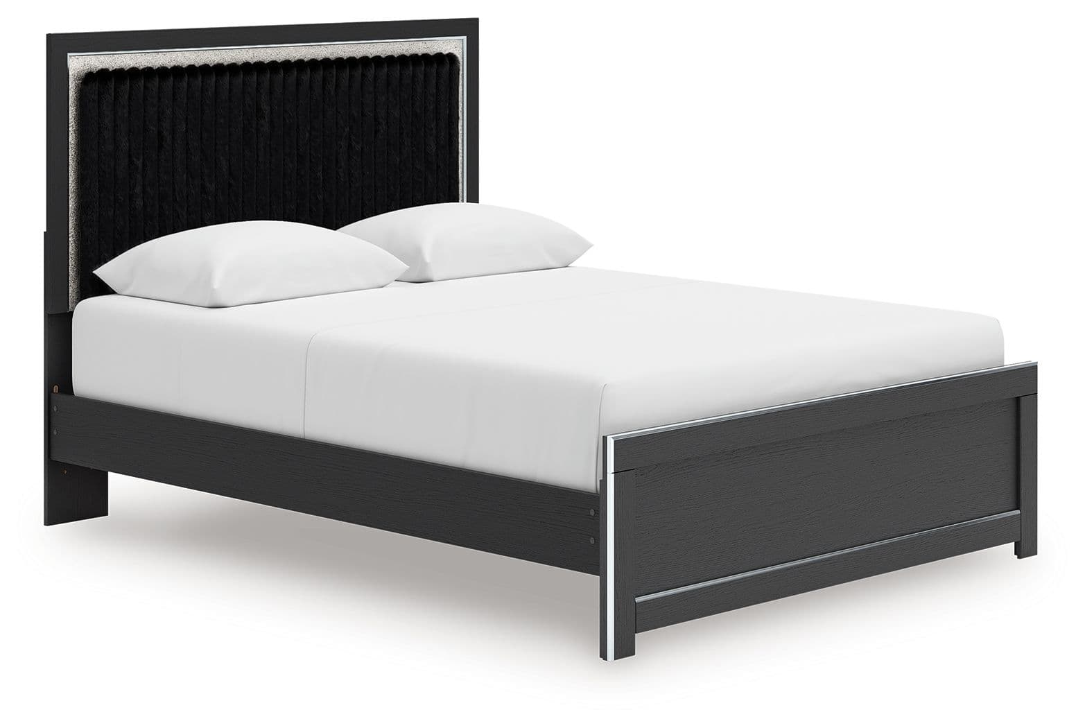 Queen Upholstered Panel Platform Bed With Roll Slats · Black