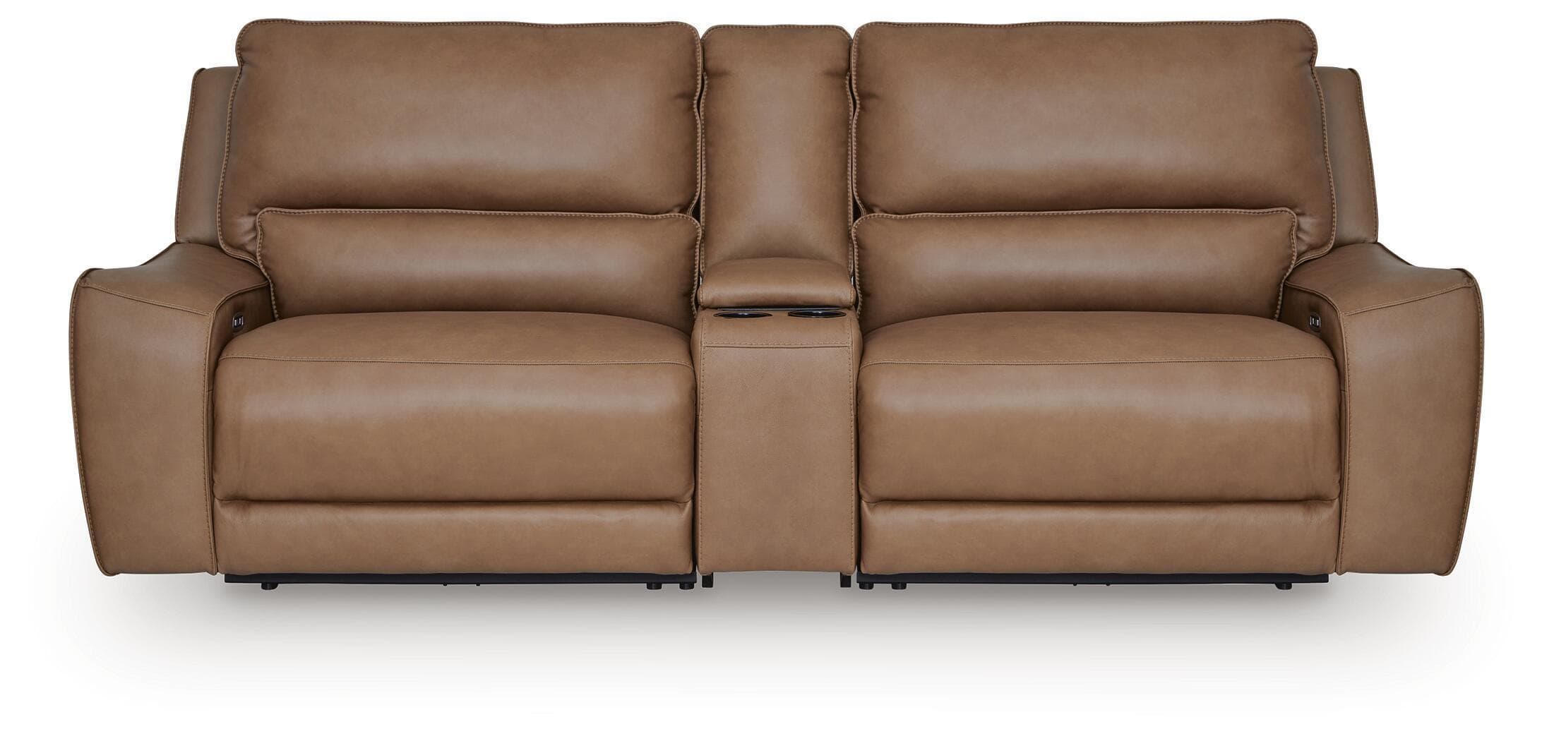 3-Piece Power Power Reclining Sectional With Storage Console · Caramel