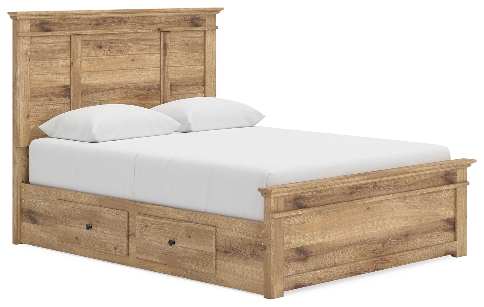 Queen Panel Storage Bed With Under Bed Storage Unit · Tan