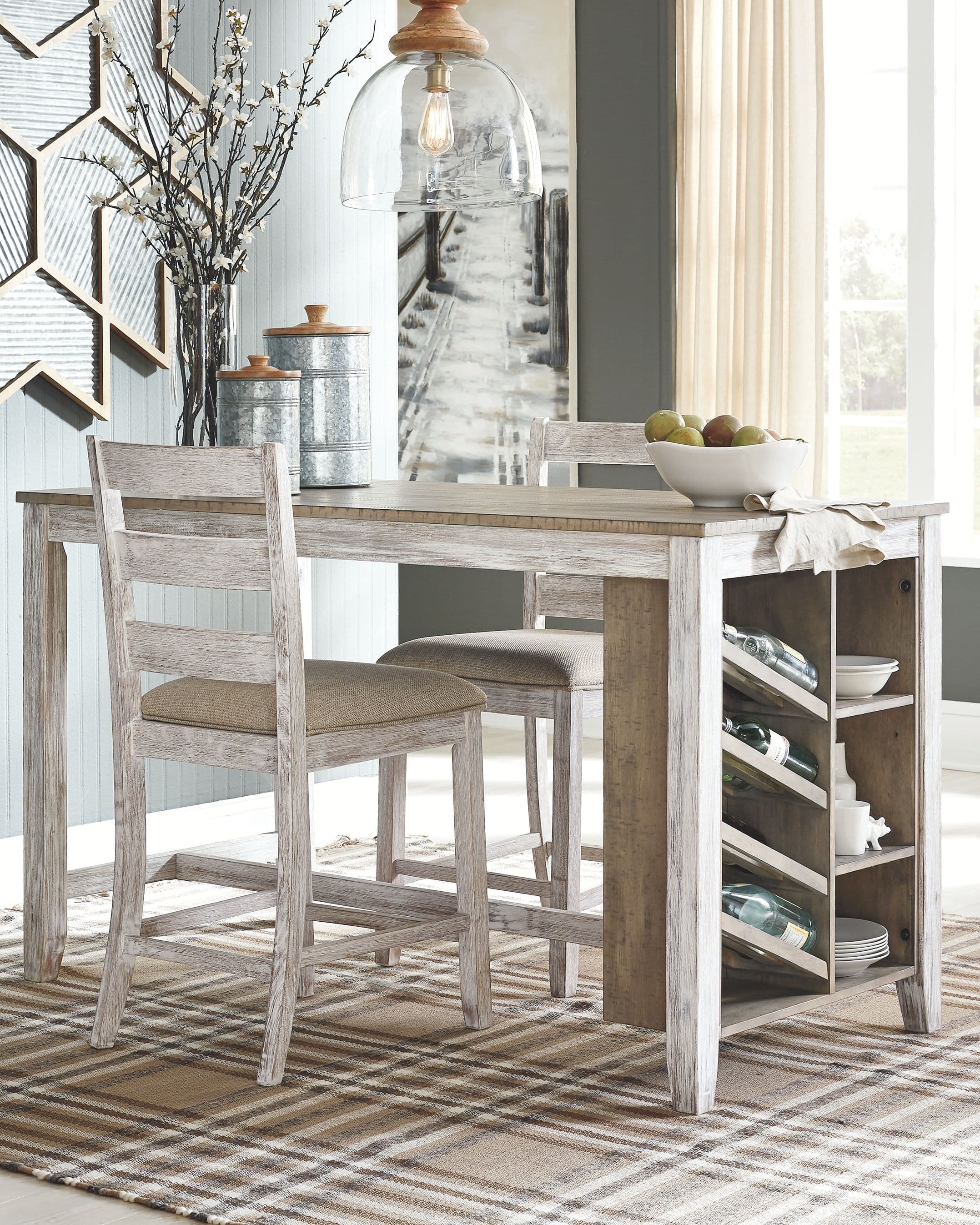 Skempton - 3 Pc. - Counter Table, 2 Upholstered Barstools - White