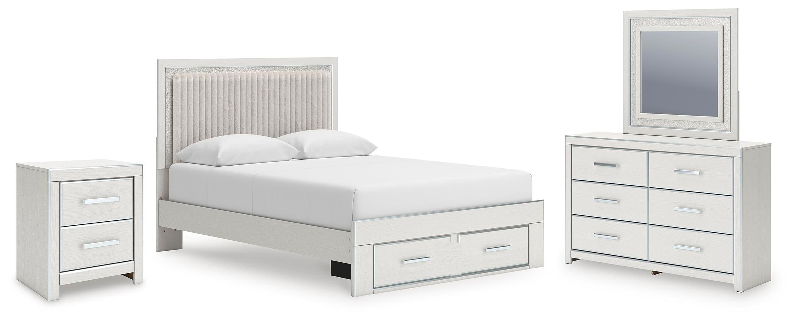 4 Pc. · Queen Storage Bed, Dresser, Mirror And Nightstand · White