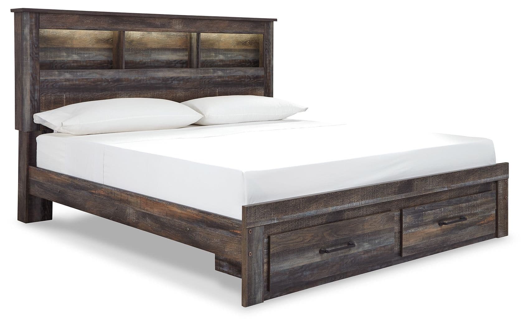 King Bookcase Bed With 2 Storage Drawers · Brown / Beige