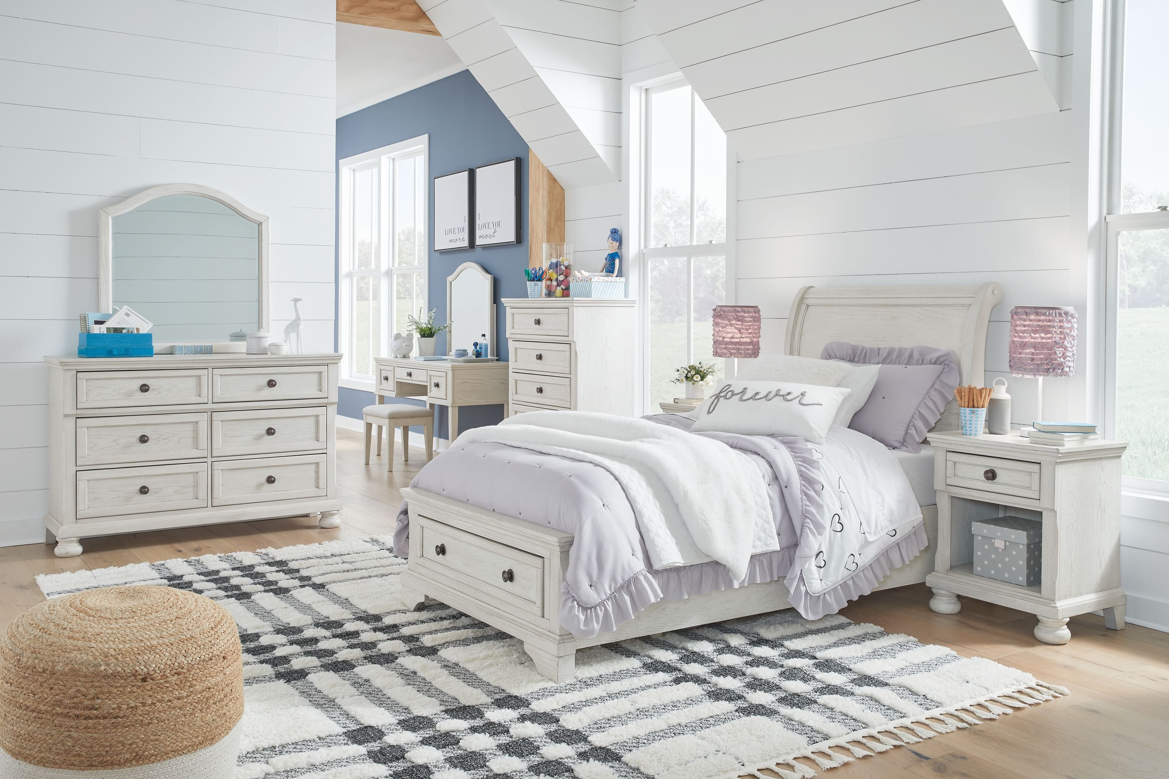 10 Pc. · Dresser, Mirror, Chest, Twin Sleigh Storage Bed, 2 Nightstands, Vanity Set