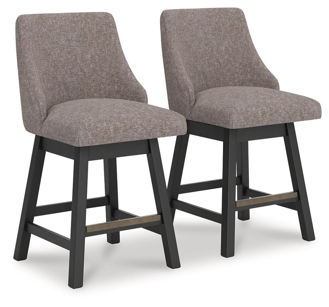 Neymorton - Upholstered Swivel Barstool (Set of 2) - Dark Grayish Brown