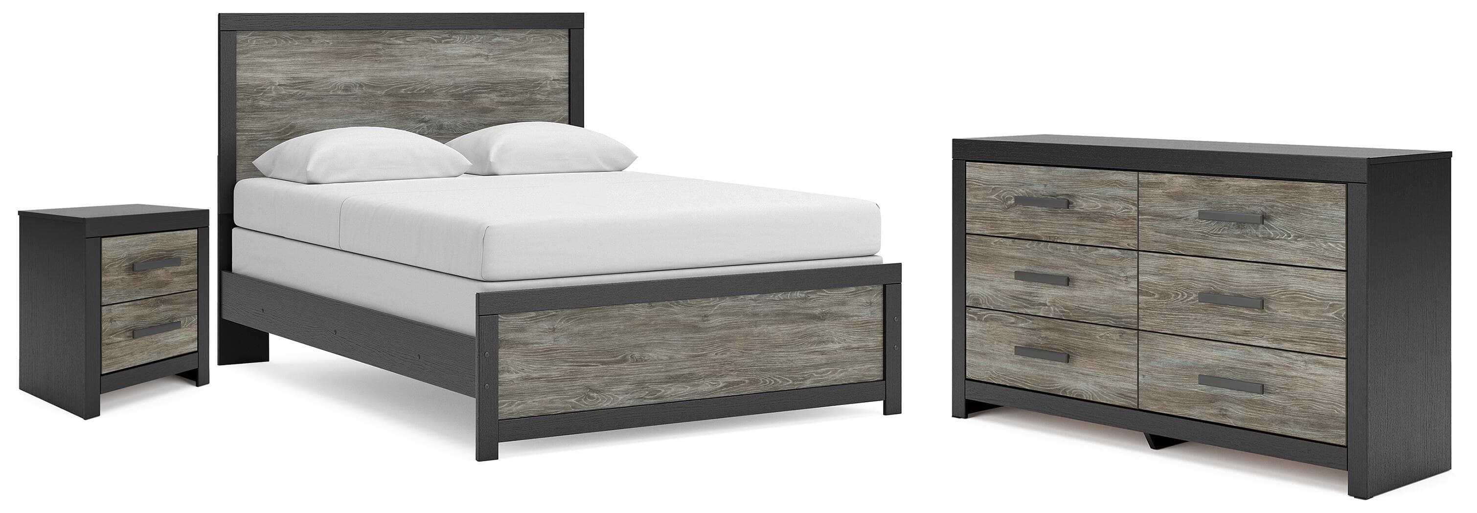 3 Pc. · Queen Panel Bed, Dresser And Nightstand · Black / Gray