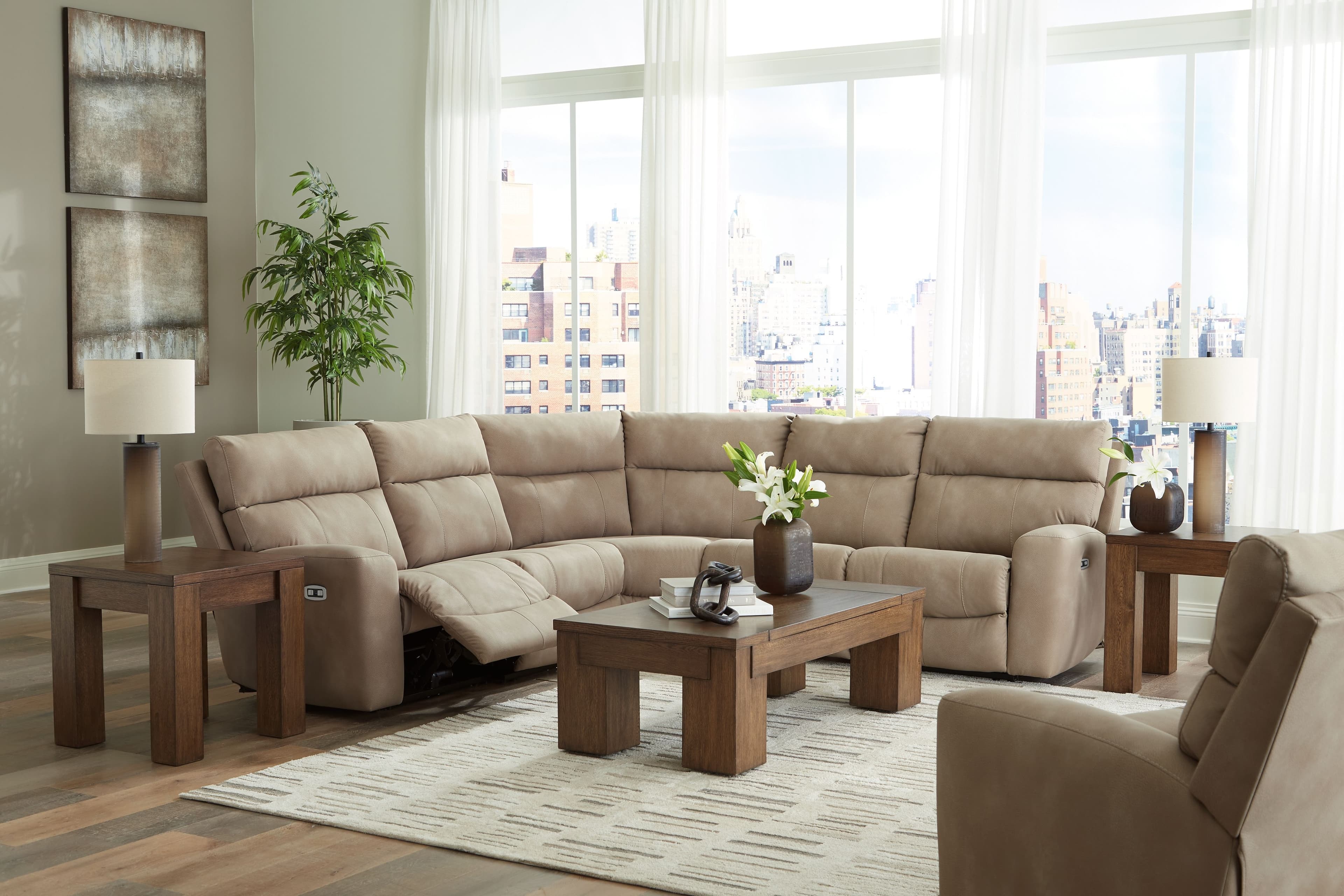 6 Pc. · 5-Piece Power Reclining Sectional, Power Recliner · Sand