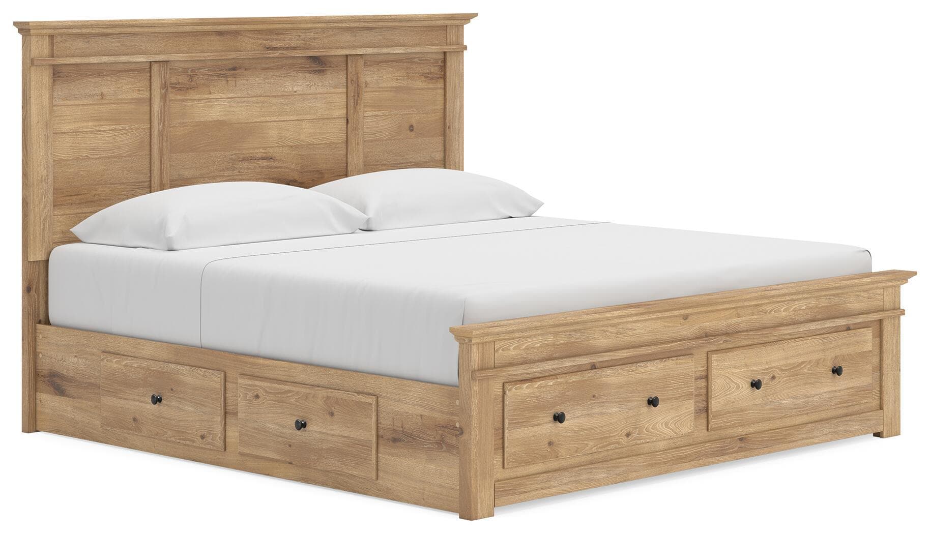 King Panel Storage Bed With 2 Under Bed Storage Units And Storage Footboard · Tan