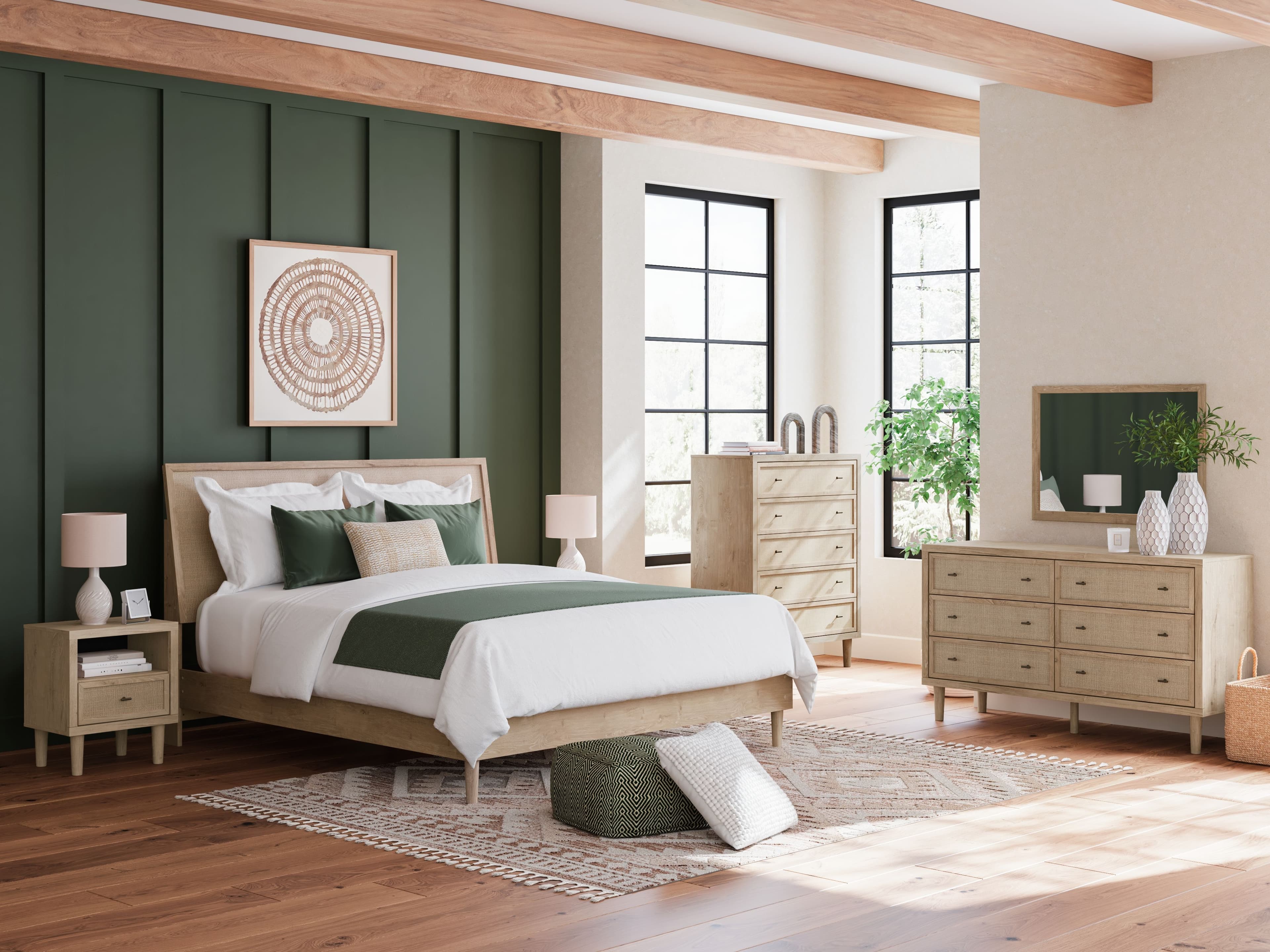 Cielden - 8 Pc. - Dresser, Mirror, Chest, King Panel Bed, 2 Nightstands - Two-Tone