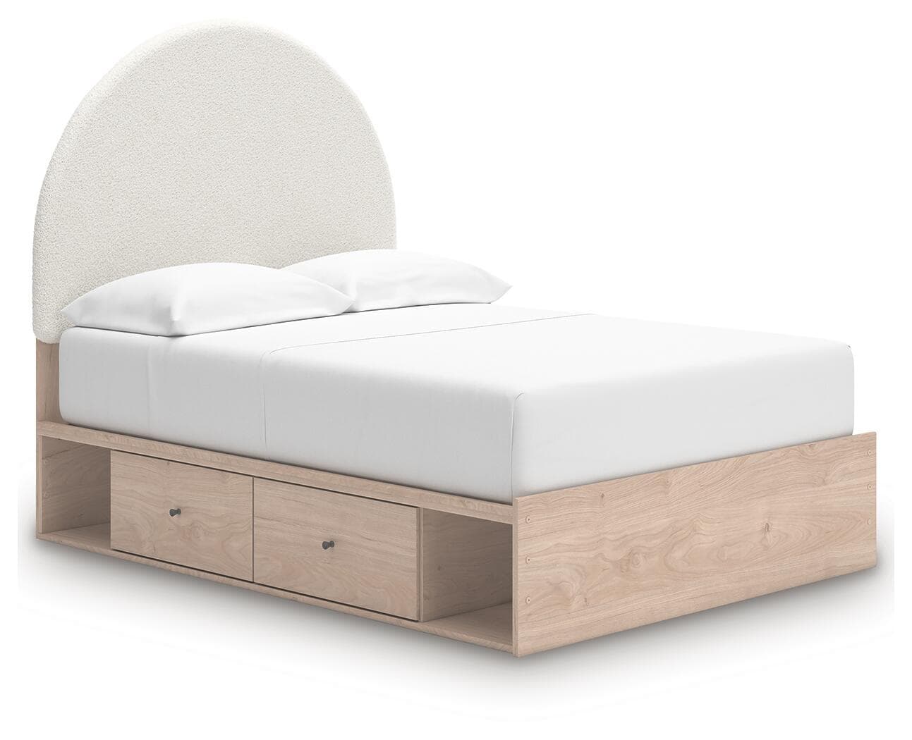 Arloster - Full Upholstered Panel Bed With 2 Under Bed Storage Units - Tan / White