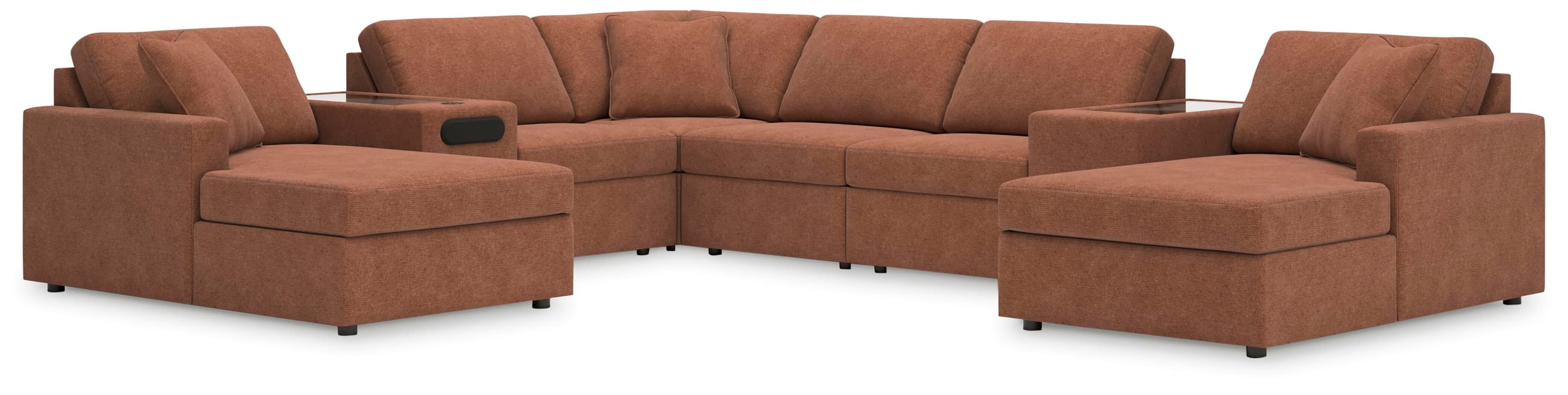 8-Piece Double Chaise Sectional With Audio And Storage Consoles