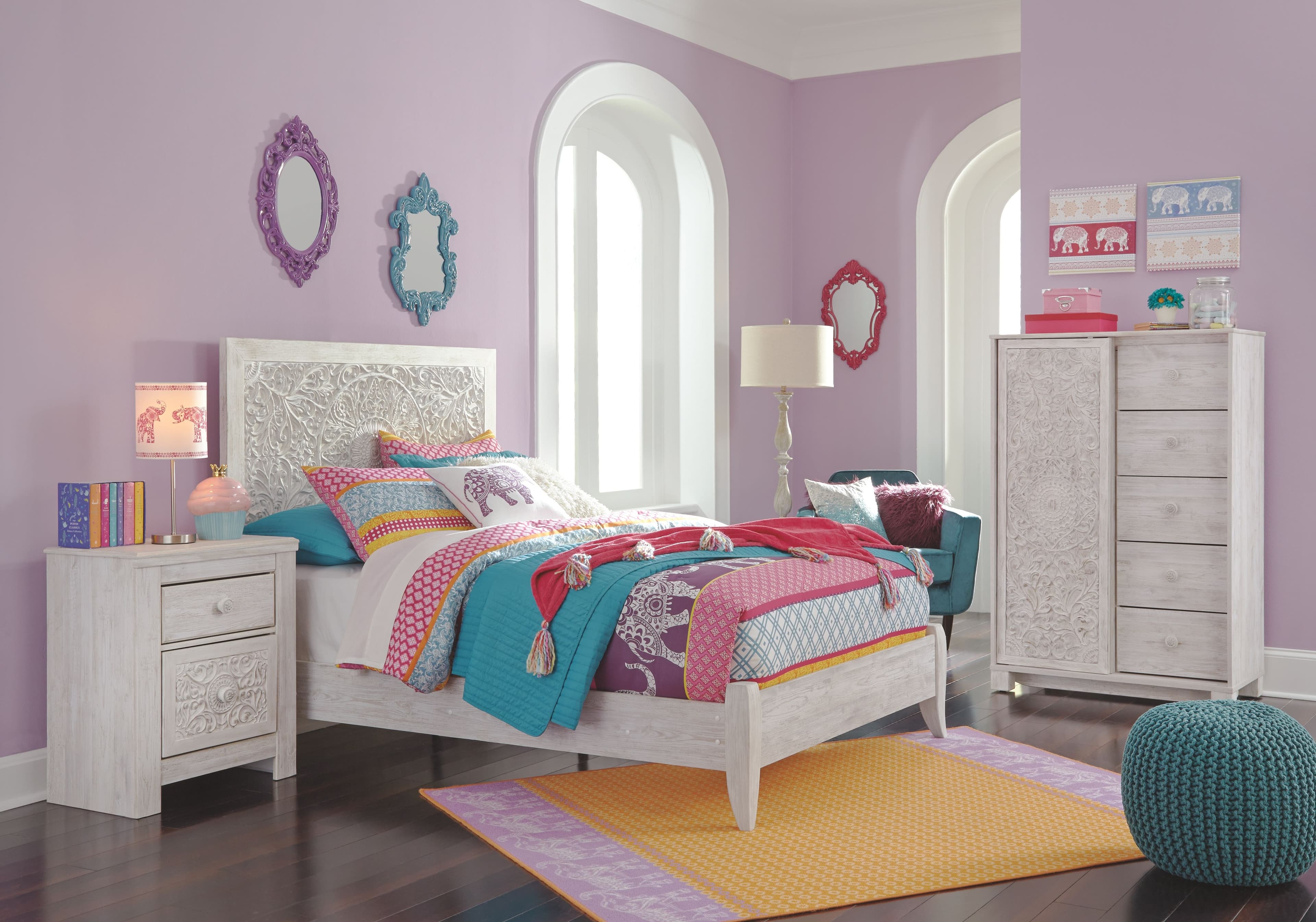 Full Panel Bed, Dressing Chest, Nightstand