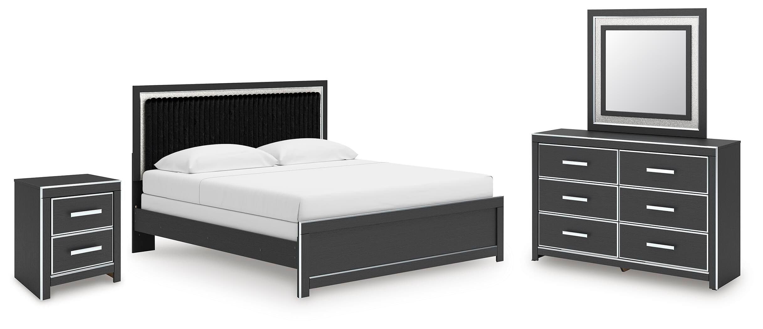 King Panel Bed, Dresser, Mirror And Nightstand