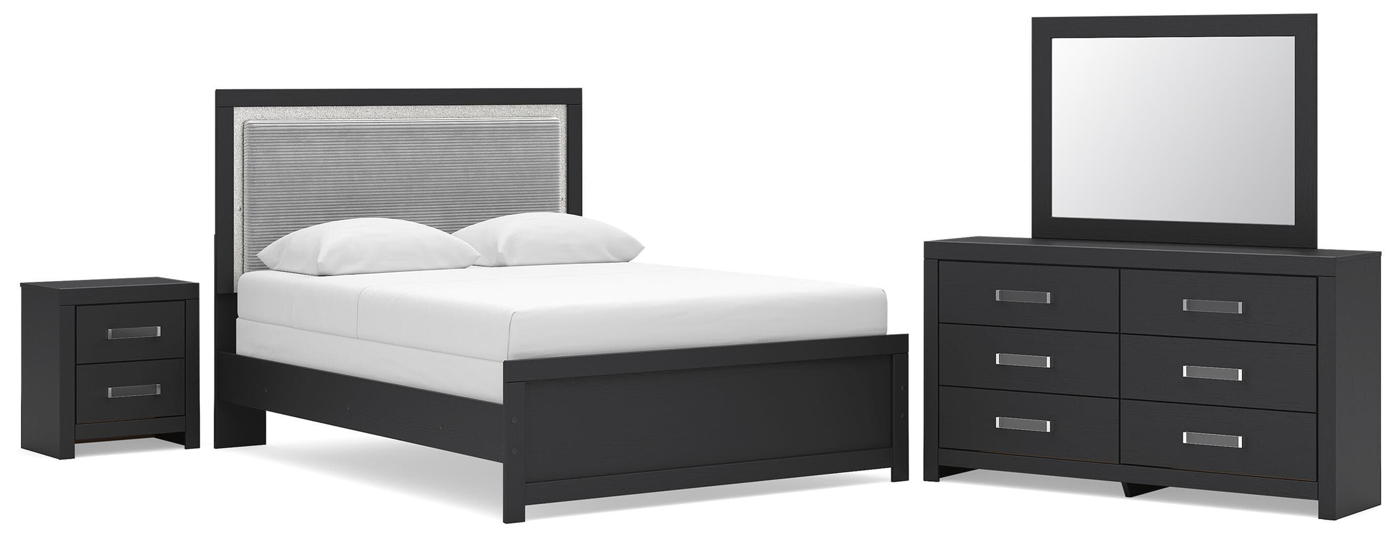 4 Pc. · Queen Panel Bed, Dresser, Mirror And Nightstand · Black