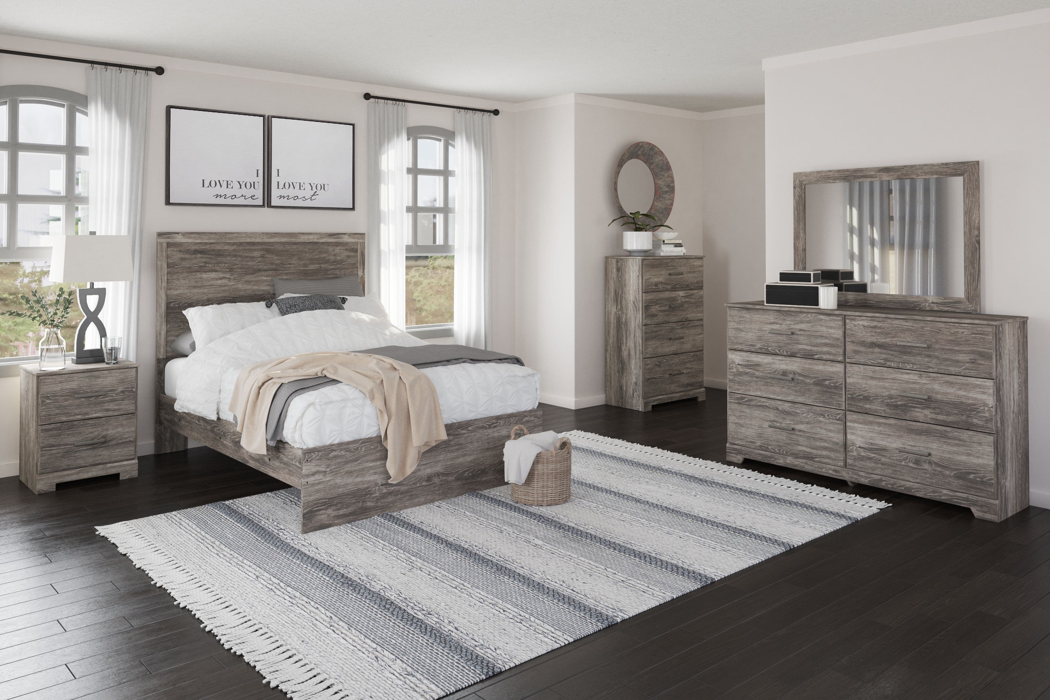 Ralinksi - 7 Pc. - Dresser, Mirror, Chest, Full Panel Bed, 2 Nightstands - Gray