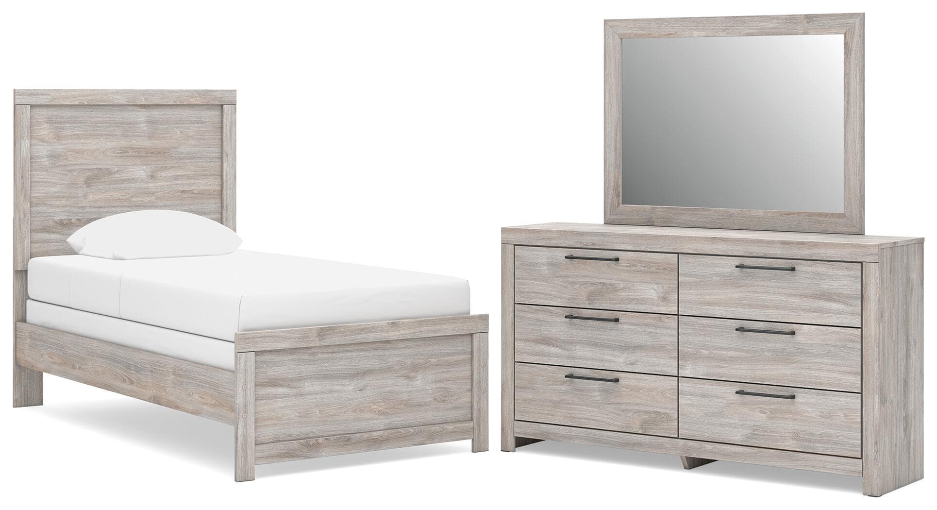 3 Pc. · Twin Panel Bed, Dresser And Mirror · Gray