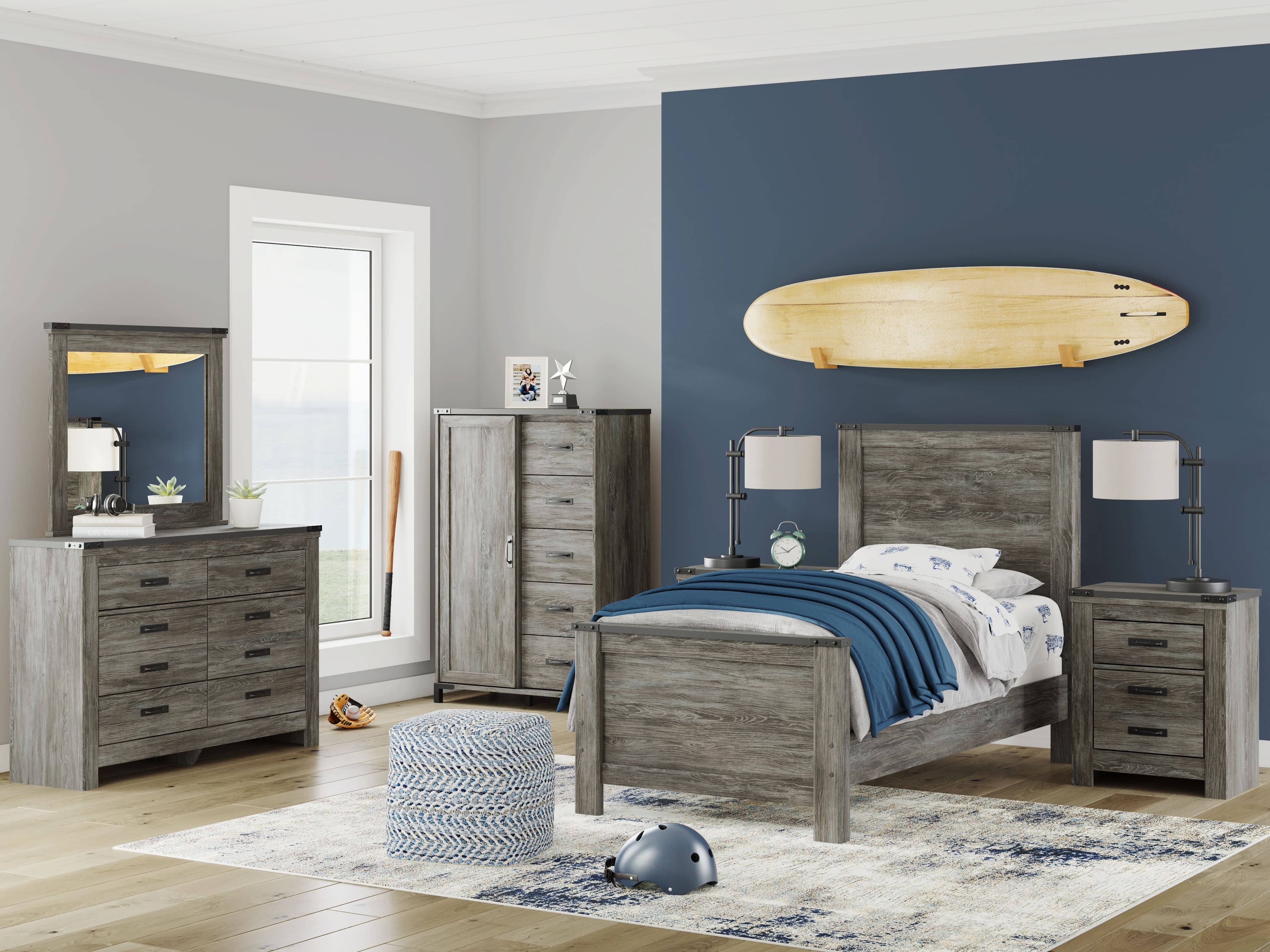 6 Pc. · Dresser, Mirror, Dressing Chest, Twin Panel Bed