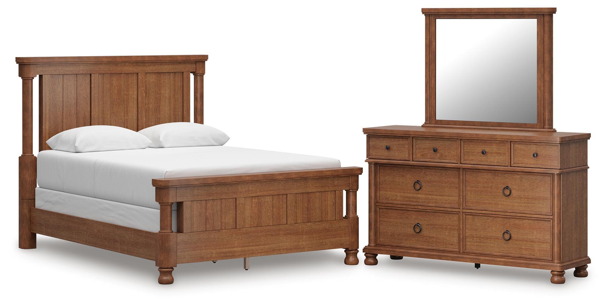 3 Pc. · Queen Poster Bed, Dresser And Mirror · Brown