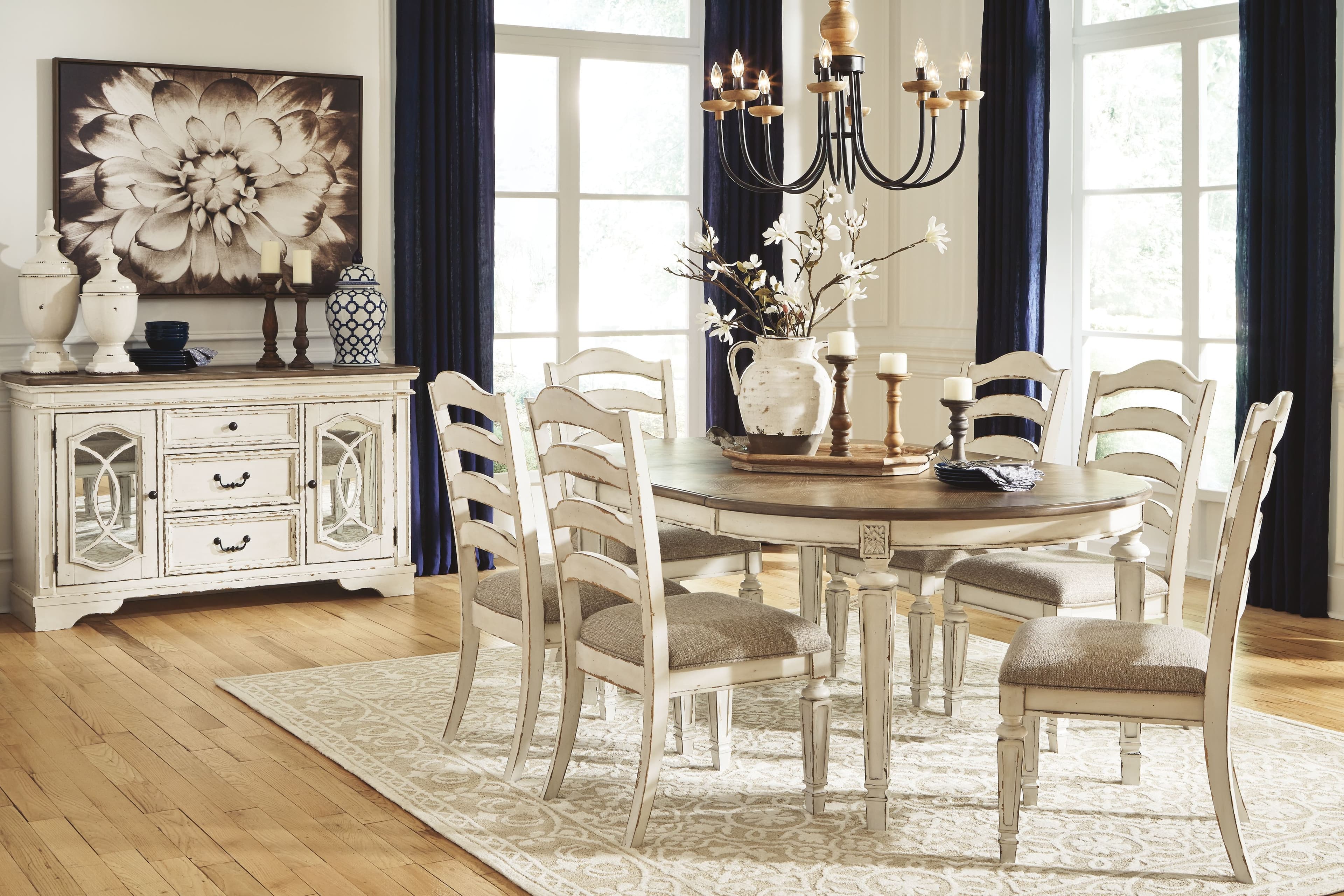 7 Pc. · Oval Extension Table, 6 Ladderback Side Chairs