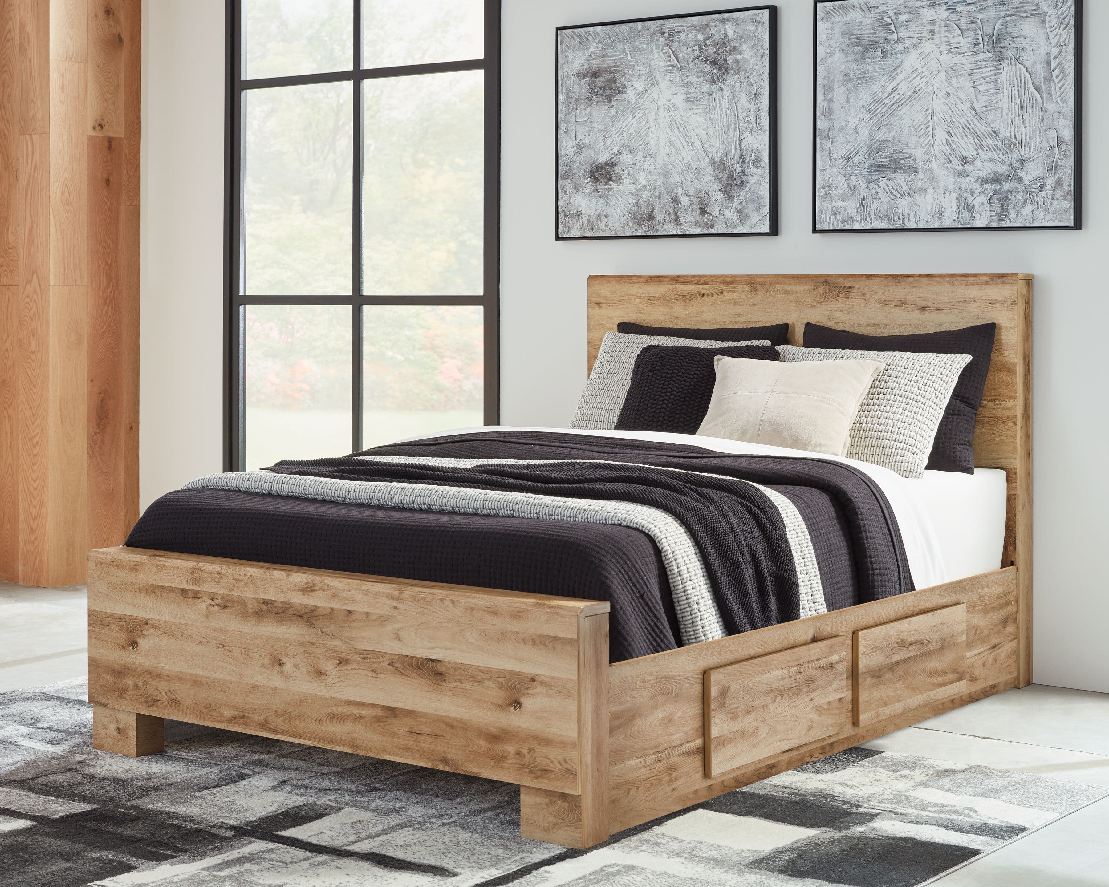Queen Panel Bed With 2 Side Storage · Tan Brown